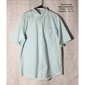 Ariat Mens L Short Sleeve Button Down Shirt Westin Classic‎ Aqua Geometric Print